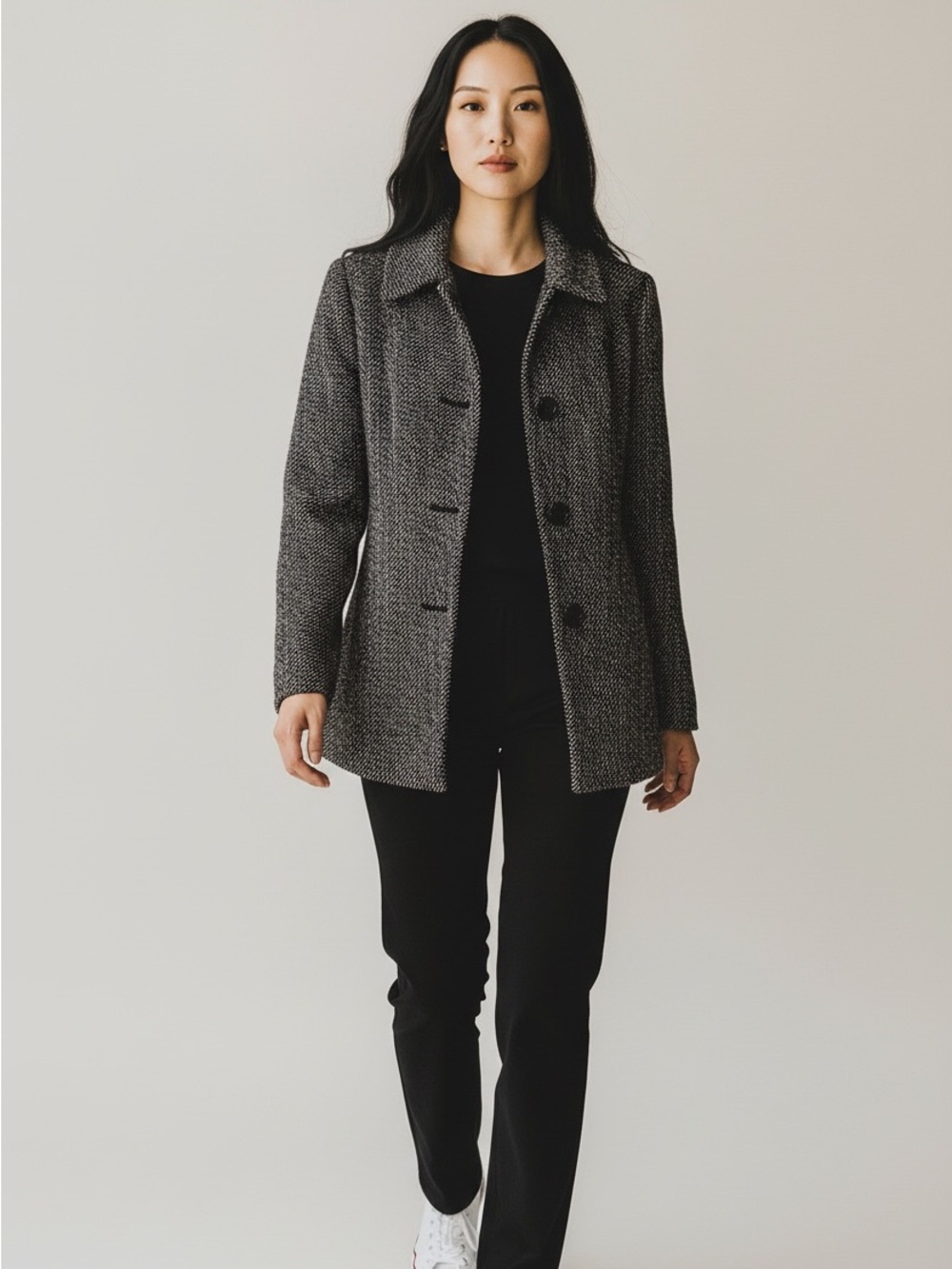 London Fog Black & White Tweed Style Tailored Peacoat